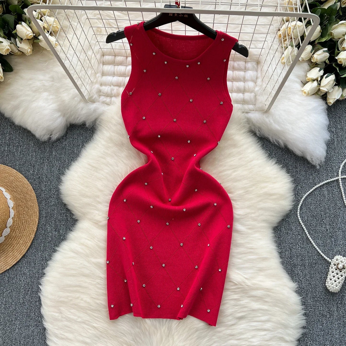 Manik Musim Panas Wanita Mengait Sarung Pakaian Tank Bodycon Wanita Dikait Kamisol Pakaian Mini Tanpa Lengan untuk Pakaian Wanita