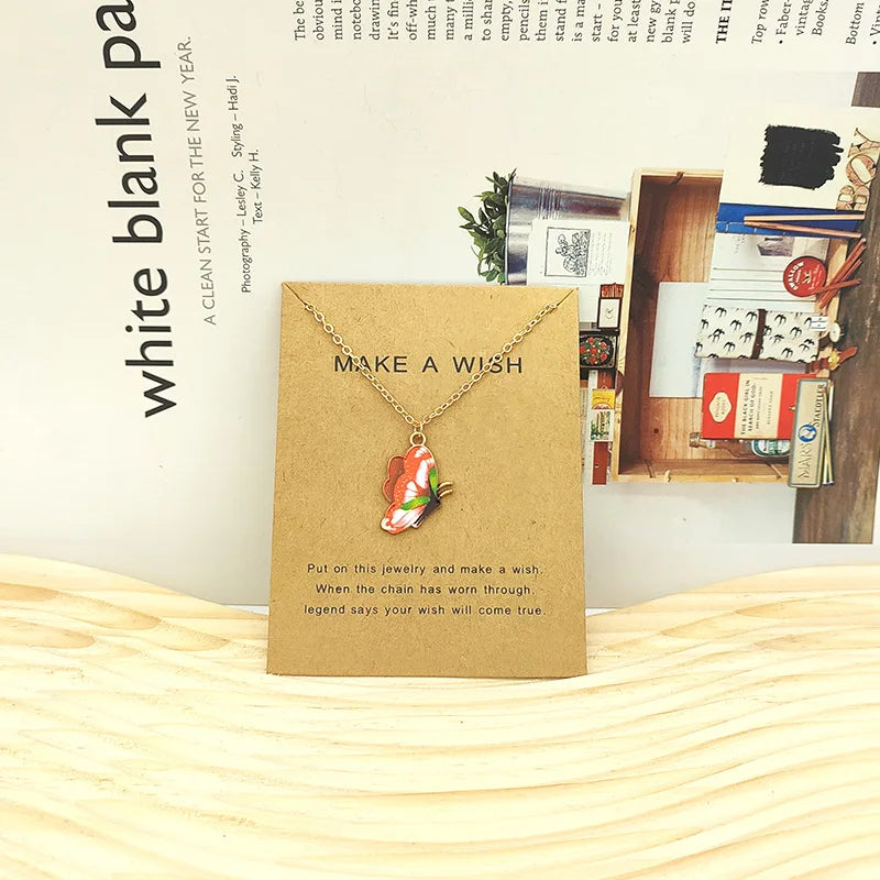 Wu's 2022 New Creative Simple Fashion NecklaceTemperament Cute LadiesNecklace Jewelry Retro Multicolor Butterfly Necklace