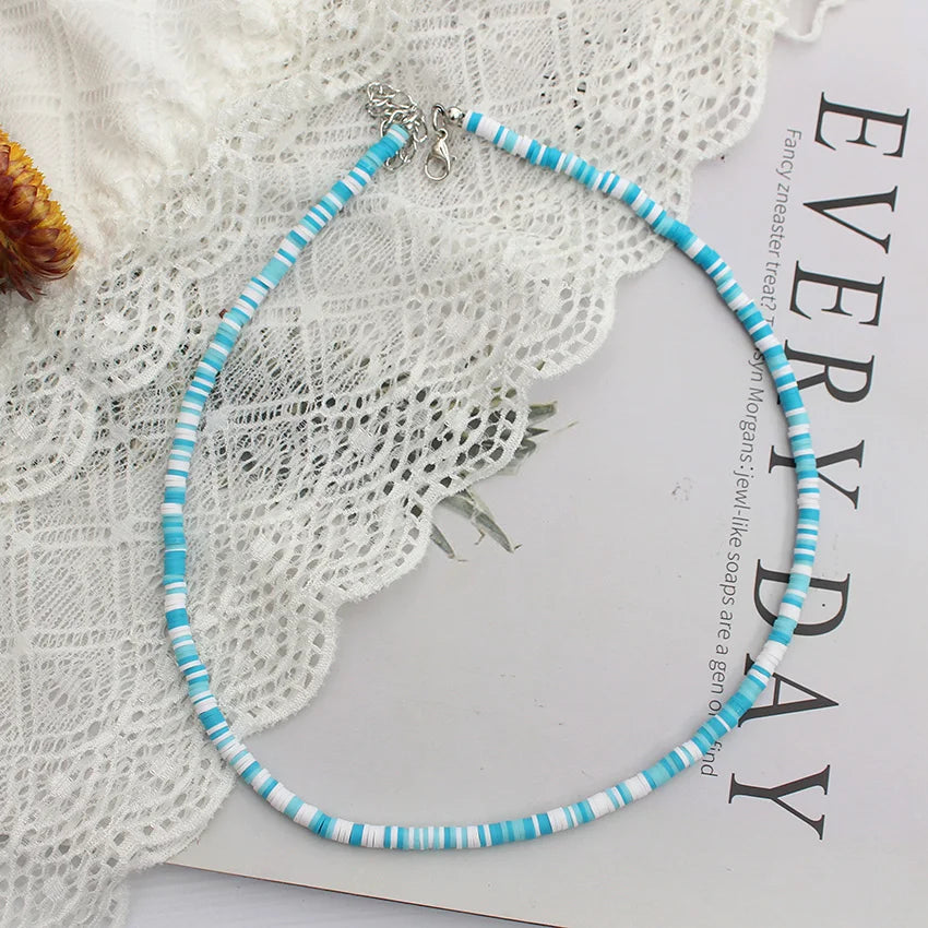 Colorful Beads Necklace Women Summer Korean Handmade Fashion Boho Polymer Clay Choker Pendant Neck Collar Female Beach Jewelry