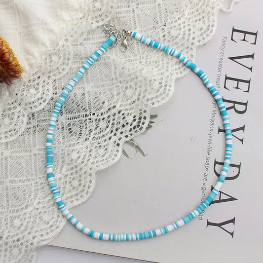 Kalung Manik Berwarna-warni Wanita Musim Panas Korea Buatan Tangan Fesyen Boho Polimer Tanah Liat Choker Loket Leher Kolar Barang Kemas Pantai Wanita