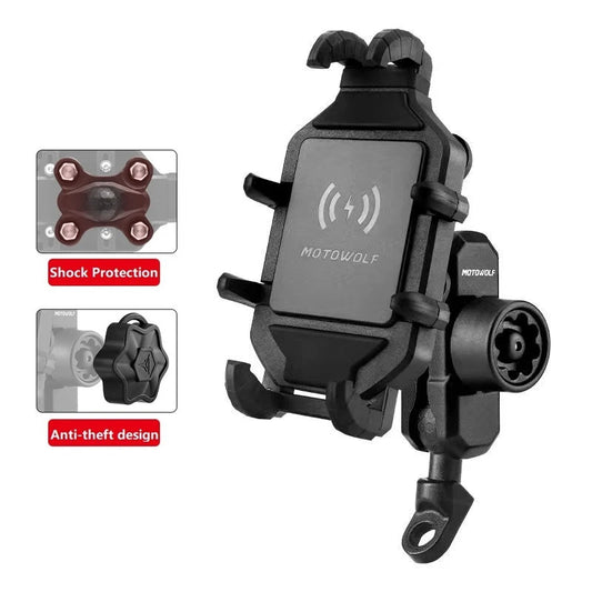 Motorcycle Phone Holder Bike Mobile Stand Bicycle Cell Phone Support Bracket with USB QC3.0 Fast Charging Wireless Charger