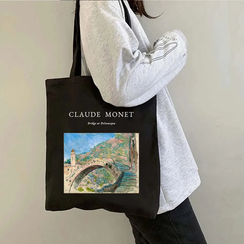 Claude Monet Water Lilies Landscape Watercolor Paintings Shopper Canvas Tote Bag Harajuku Women Shoulder Bag Girl Cotton Handbag