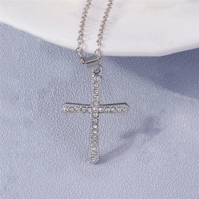 Fashion Cross Necklace for Women Men Gold Silver Color Dazzling Crystal Jesus Crucifix Necklace Christian Jewelry Wholesale