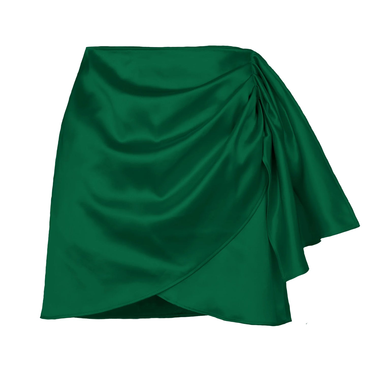 Skirt Pendek Satin Pepejal Pinggang Tinggi Wanita Skirt Zip Tidak Sekata Elegan Fesyen Wanita Pejabat yang bergaya Pakaian Jalanan Musim Bunga Musim Panas