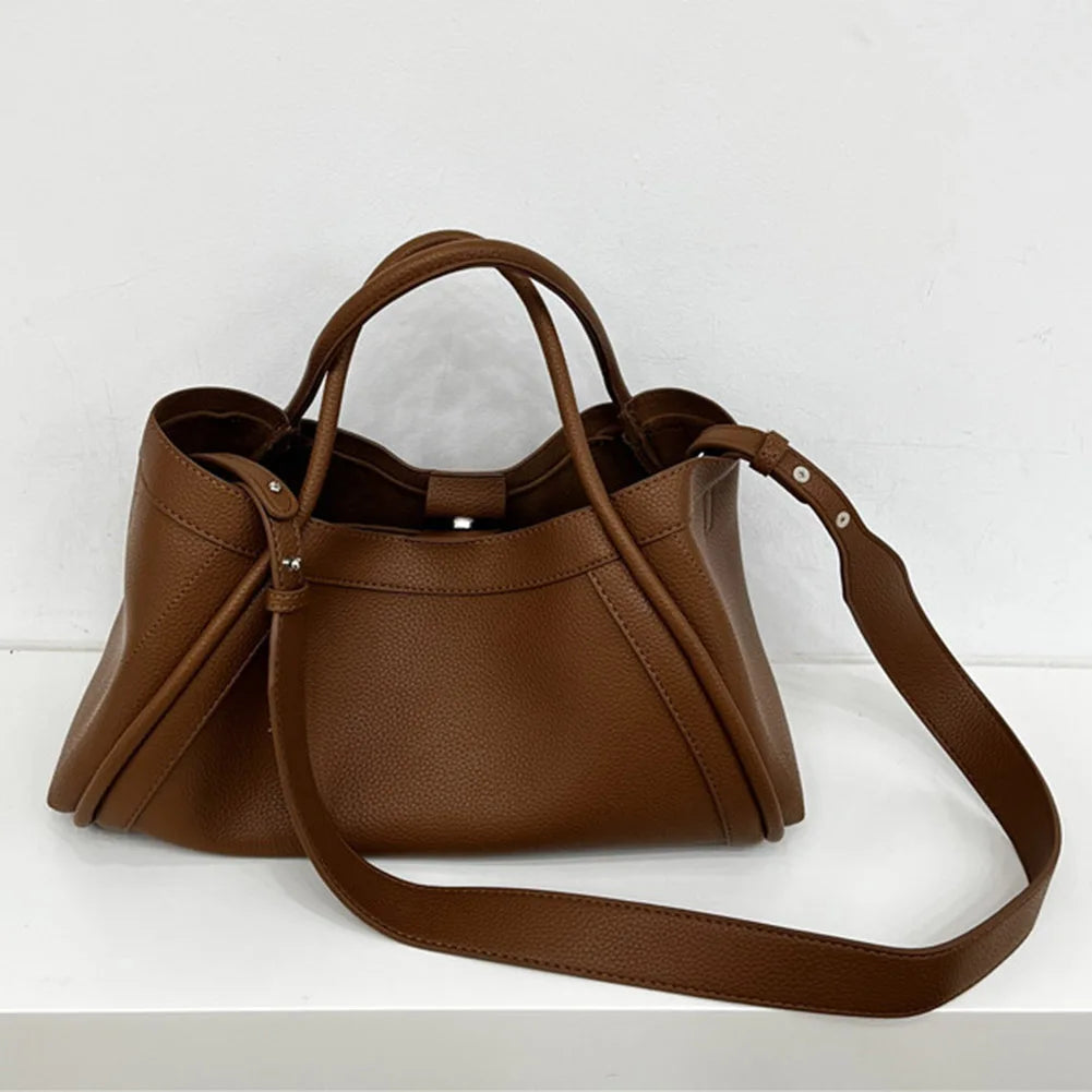 Female Big Soft Leather Satchel Bag Classic Solid Color Simple Casual Large Capacity Tote Bags Ladies Single Shoulder Handbag