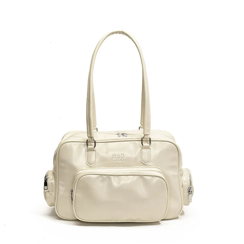 Retro Roomy Bowling Bag Women's Shoulder Handbag Tote Bag Underarm Bag Hobo Bag Multi Pocket Luxury Designer Leather Satchel