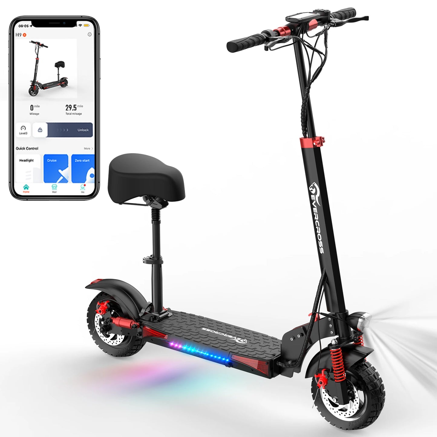 EVERCROSS H9 Electric Scooter for Adults with 800W Motor, 28MPH & 25 Miles-10'' Solid Tires, E Scooter with Seat &UL