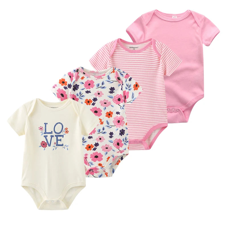 1/4Pcs Newborn Bodysuit Baby Boy Short Sleeve Jumpsuit Cartoon Print Toddler Girl Cotton Clothes 0-12Month Infant Romper Outfits