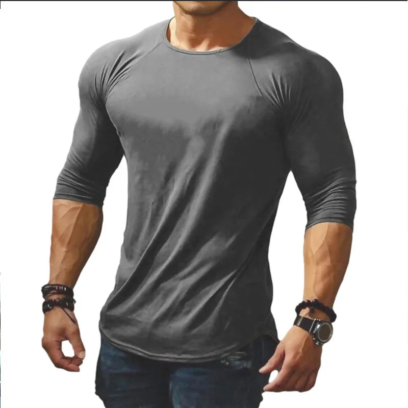 2023 Cross border New Men's Top Four Seasons Long sleeved Solid Color Casual T-shirt for Men
