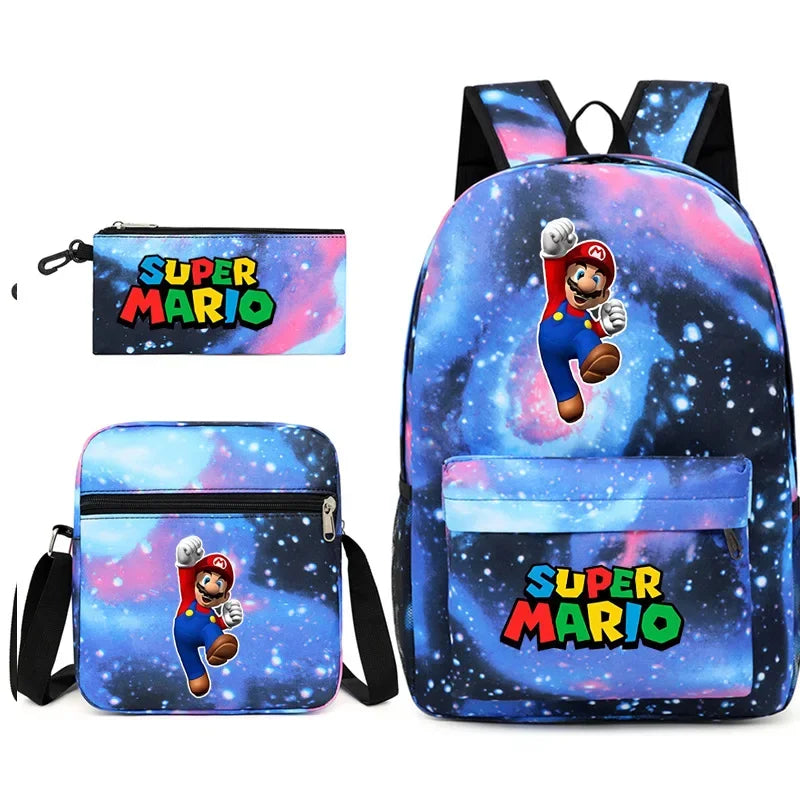 Three-piece Set of Cartoon Game Characters Mario Blue Hedgehog Backpack Student Bag Shoulder Bag Pencil Bag Backpack Women