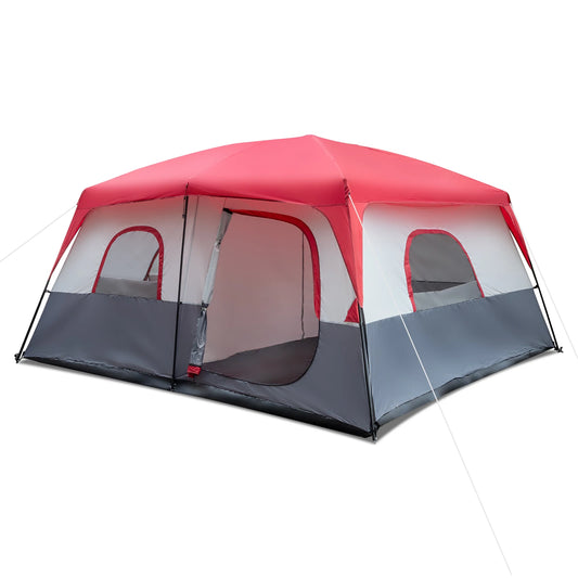 14 people red and white camping tent polyester cloth fiberglass pole 430*430*210cm N001