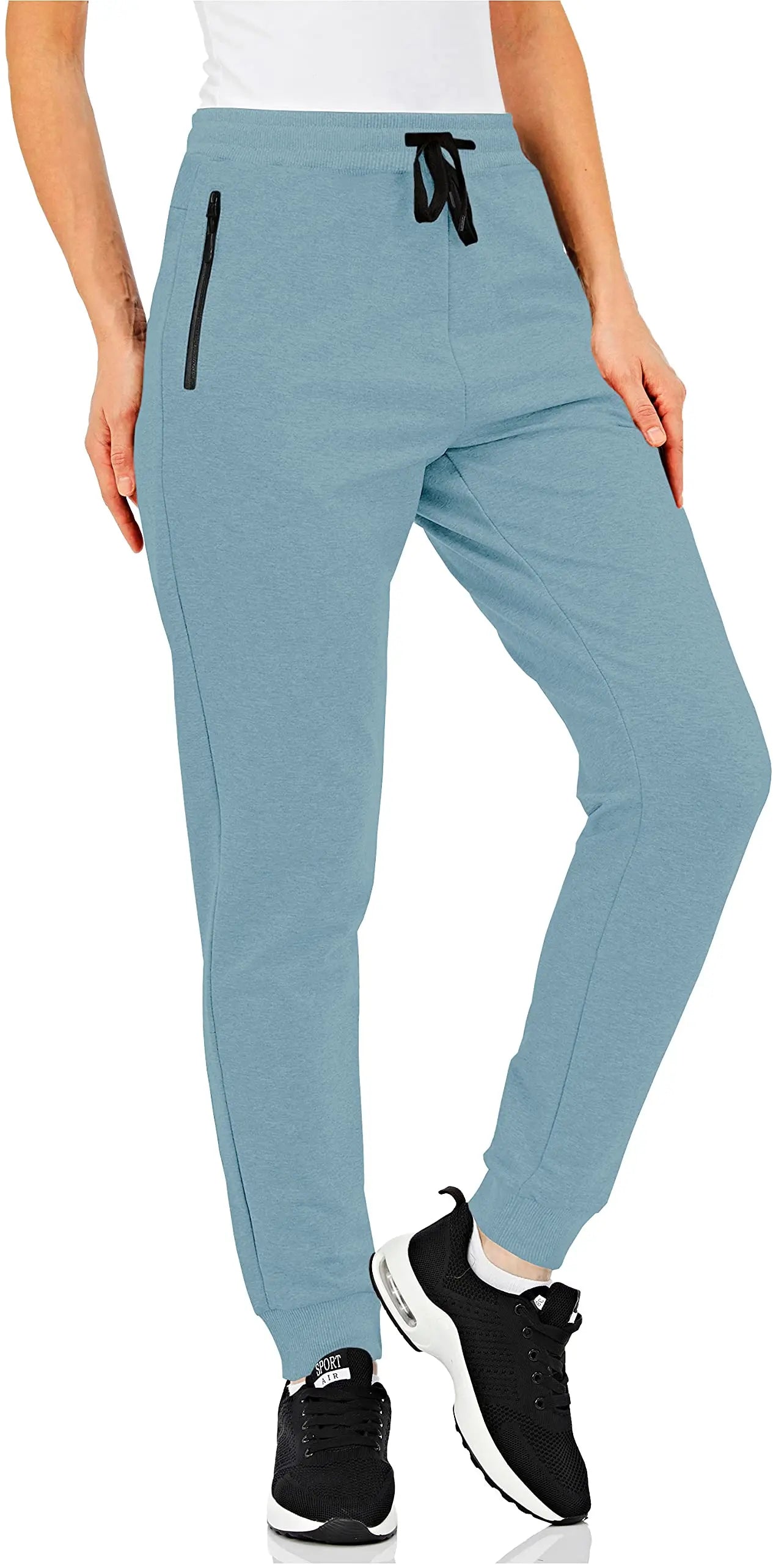 TACVASEN Cotton Jogger Seluar Wanita Kasual Hiking Seluar Panjang Poket Zip Bernafas Pinggang Serut Seluar Peluh Luaran