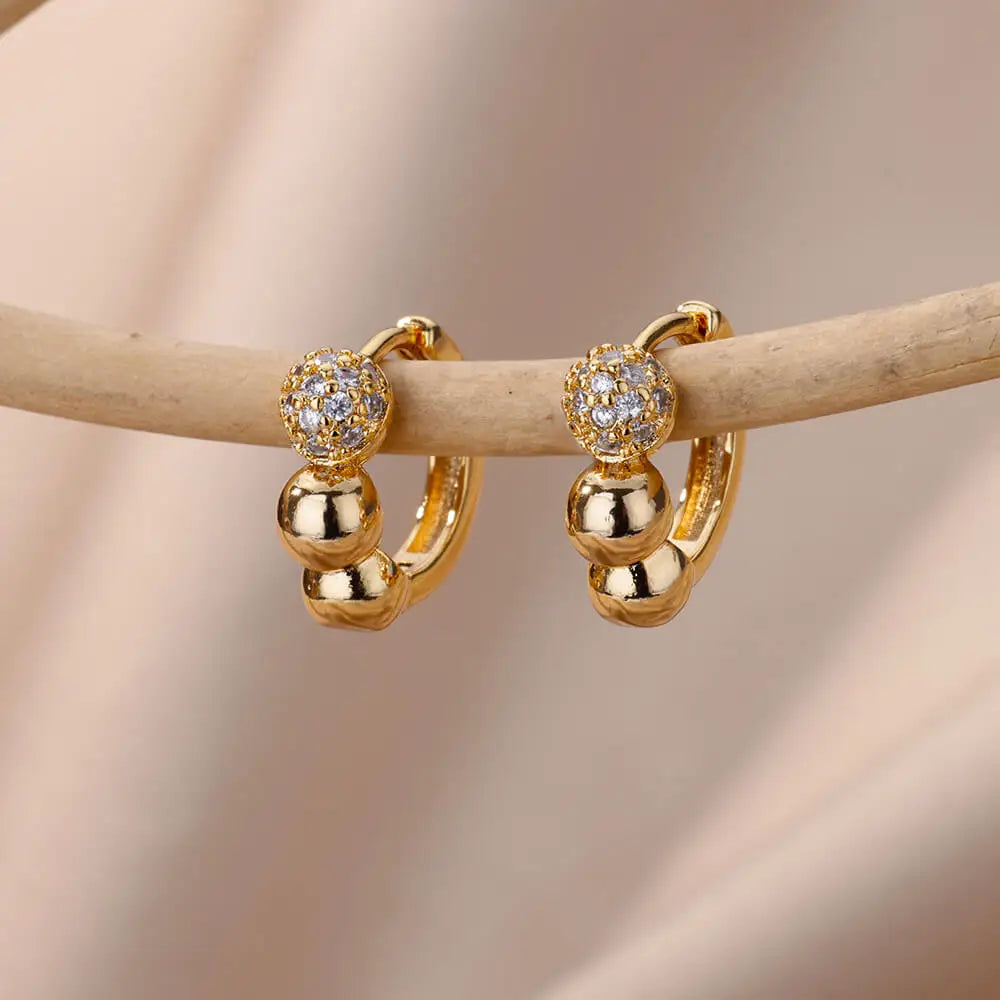 Fashion Zircon Circle Drop Earring For Women Stainless Steel Gold Color Round Pendant Dangle Earring Jewelry Gift Brincos Bijoux