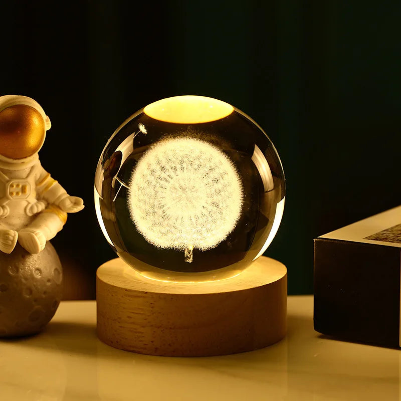 Bola Kristal 3D Kreatif Planet Galaksi Glob Kaca Bola Kristal Bulan Hiasan Desktop Tepi Katil Hiasan Rumah Hadiah Perhiasan Rumah