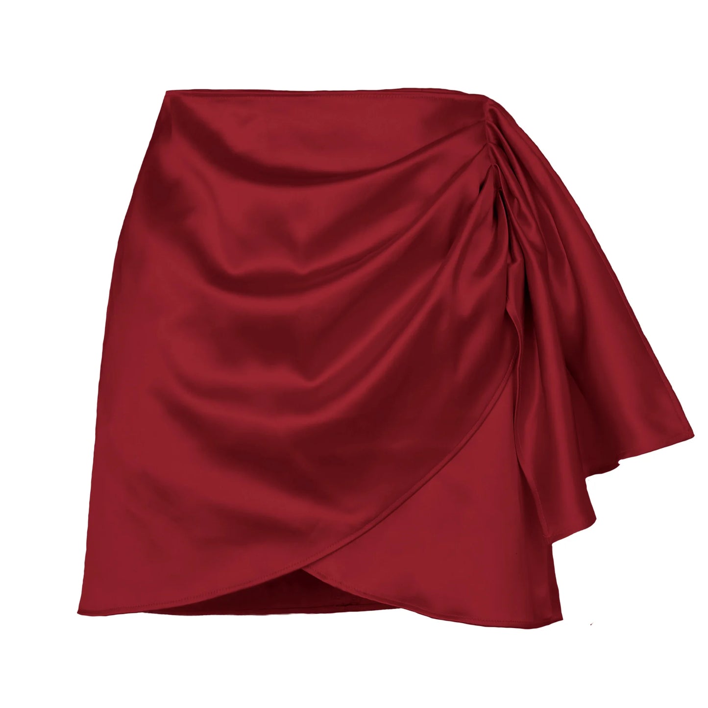 Skirt Pendek Satin Pepejal Pinggang Tinggi Wanita Skirt Zip Tidak Sekata Elegan Fesyen Wanita Pejabat yang bergaya Pakaian Jalanan Musim Bunga Musim Panas