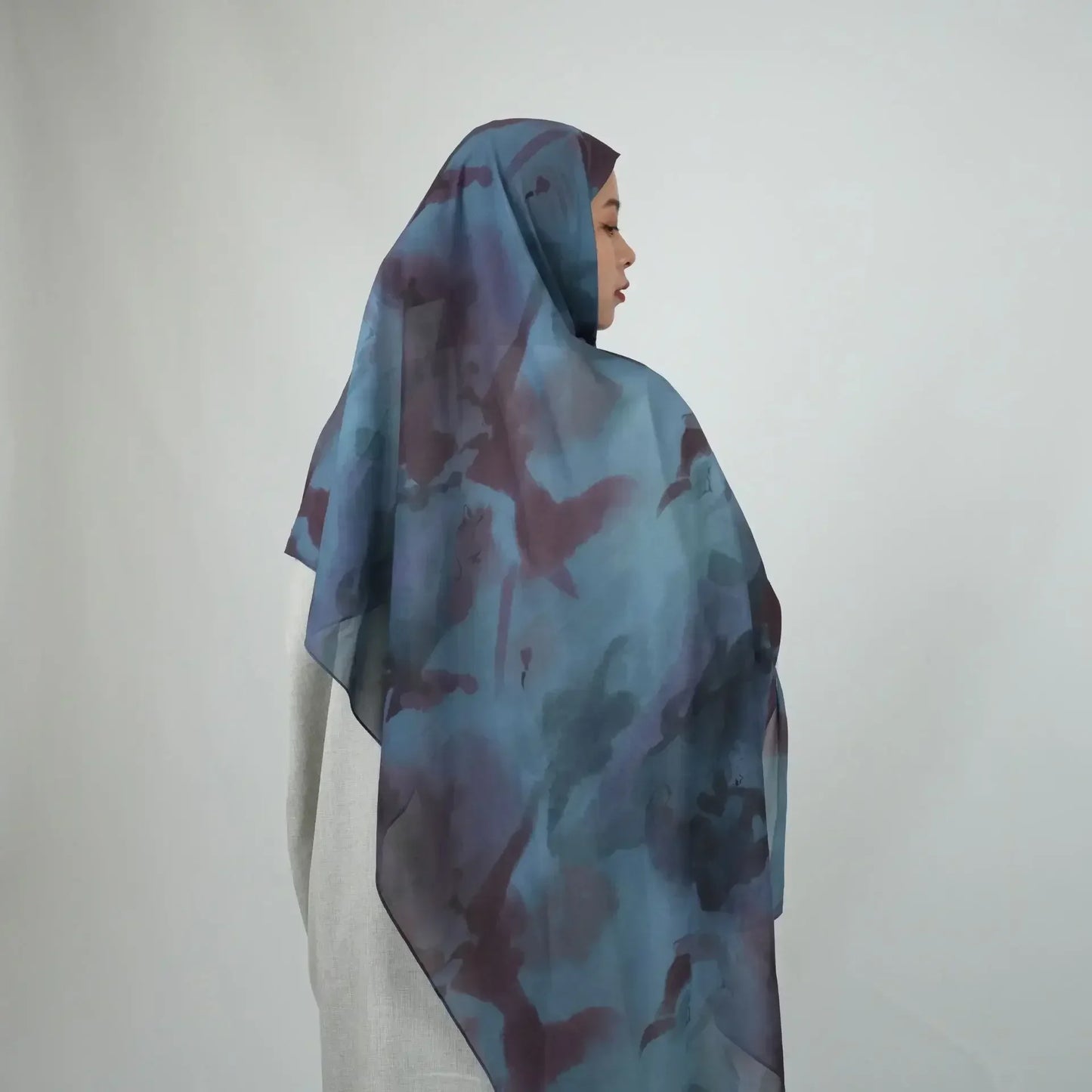 Dakwat Tie Dye Chiffon Hijab Kabut Permukaan Sandblasting Pakaian Islam Kesan Bayangan Pokok Serban Fesyen Muslimah untuk Wanita