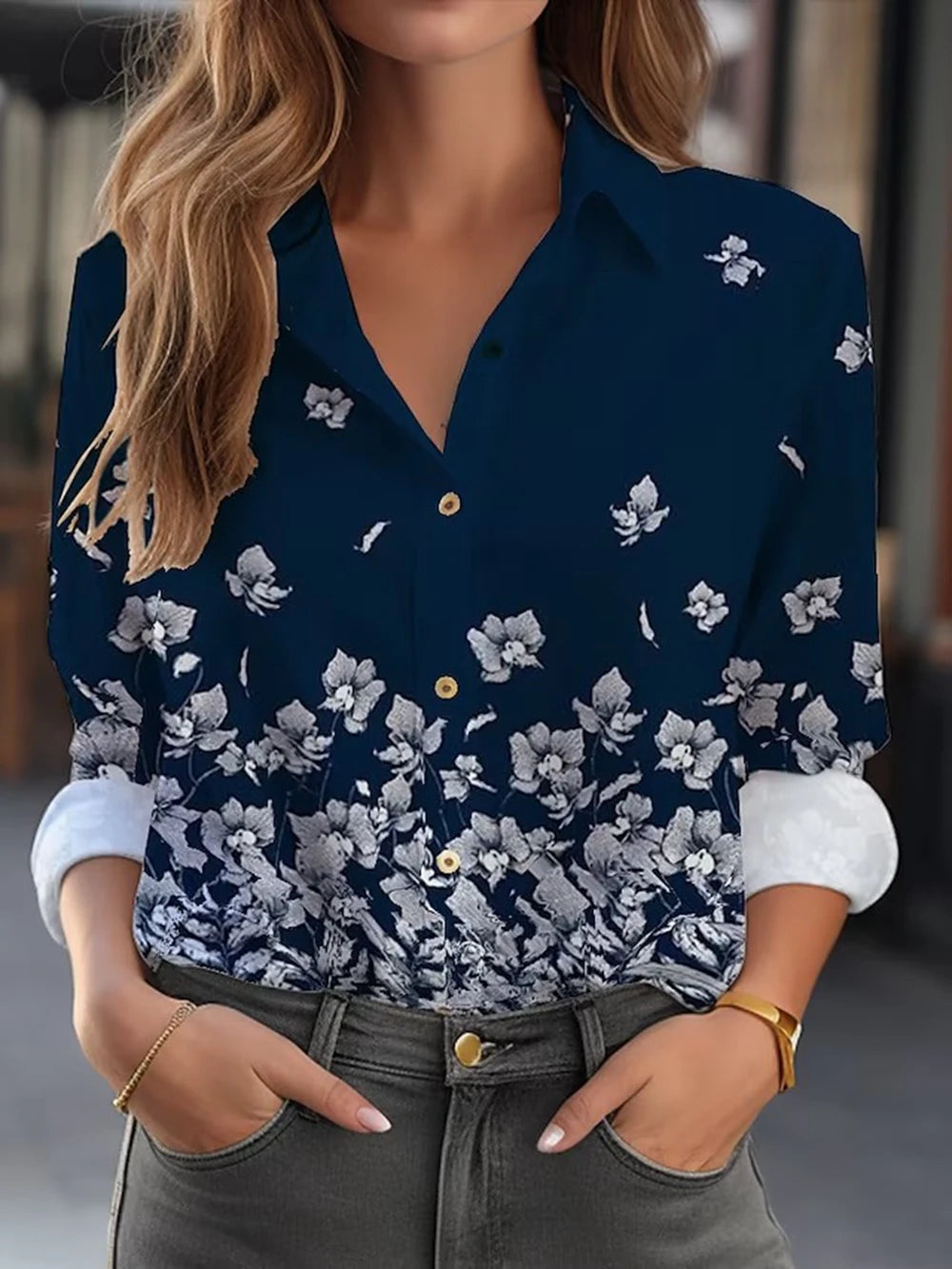 Baju & Blaus Wanita Baju Bunga Elegan Cetakan 3D Berkualiti Tinggi Fesyen Lengan Panjang Saiz Besar Blaus Pakaian Wanita