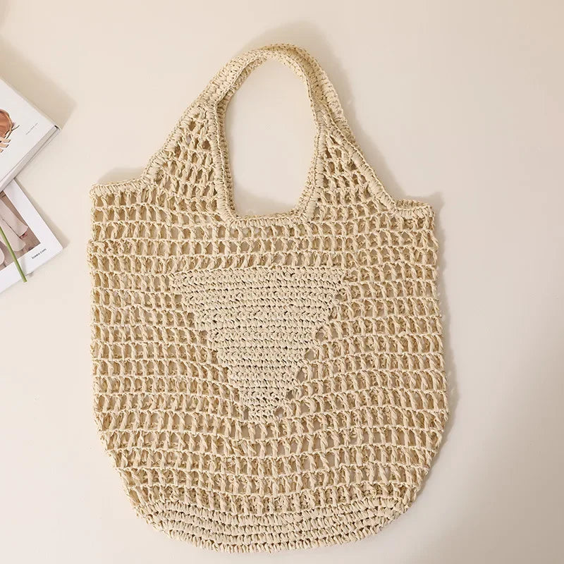 Beg Tote Rotan Wanita Beg Tangan Bahu Wicker Estetik Fesyen Reka Bentuk Mewah Trend Beg Jerami Penganjur Beli-belah Wanita