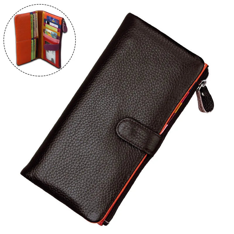Dompet Wanita Panjang Kulit Tulen Dompet Wanita Zip Dompet Syiling Wanita Berkapasiti Besar Beg Telefon Pemegang Kad Mewah Dompet Wang