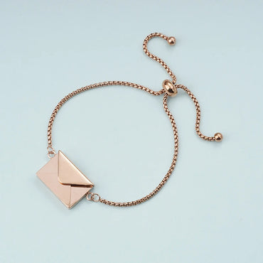 Envelope Bracelet with Gold/Rose Gold/Silver Color Stainless Steel Bracelet Adjustable Envelope Bracelet Bangle for Women