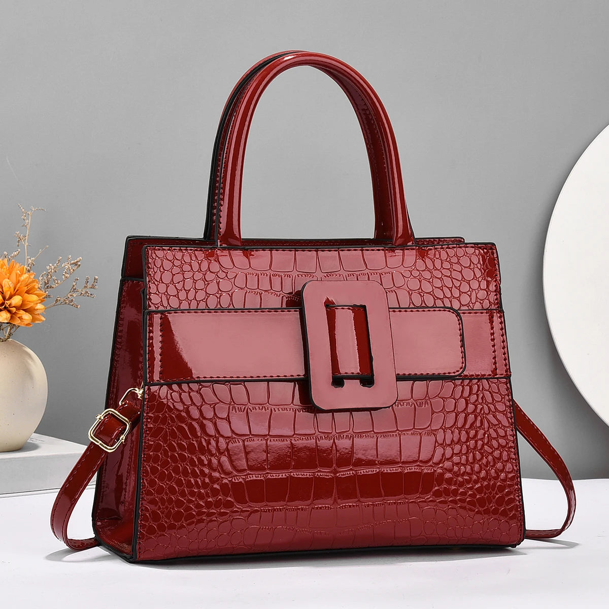 Beg Tangan Kulit Corak Buaya Premium - Dompet Tote & Beg Bergaya untuk Wanita - Serbaguna, Tahan Lama