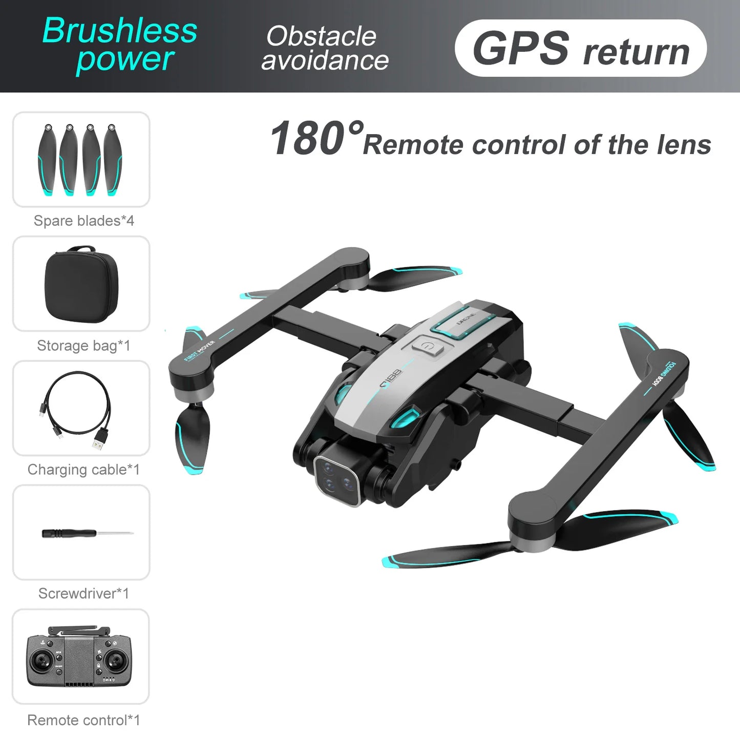 S188 GPS Drone Professional 8K HD Triple Camera Dengan 5G WIFI Penghindaran Halangan Tanpa Brushless Quadcopter Lipat 2 km Jarak