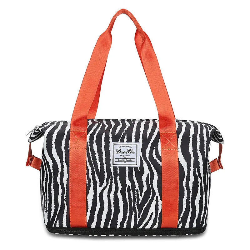 New Fashion Travel Bags For Women Large Capacity Waterproof Luggage Dry And Wet Weekend Travel Handbag Foldable Storage Oxford