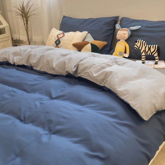 Set Kuilt Empat Keping Selimut Cadar Cadar Pelajar Bujang Set Tiga Keping BIRU MURAH