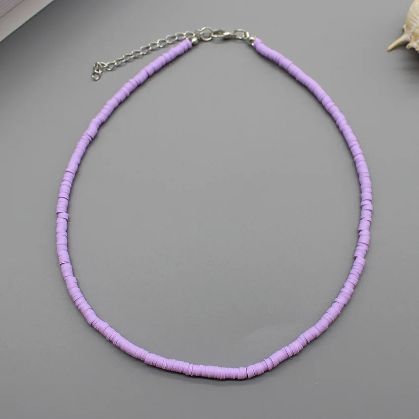 Colorful Beads Necklace Women Summer Korean Handmade Fashion Boho Polymer Clay Choker Pendant Neck Collar Female Beach Jewelry