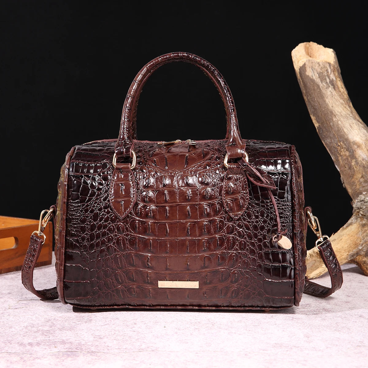 Beg Tangan Boston Timbul Buaya Ombre Beg Selempang Gaya Klasik Dompet Beg Kulit Wanita