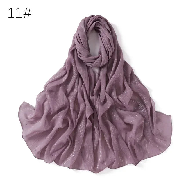Selendang Lurex Biasa Selendang Berkilauan Berkilauan Wanita Muslimah Hijab Wanita Berkualiti Tinggi Bungkus Mencuri Kedutan Rhinestone Scarves Stoles