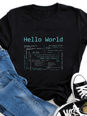 Hello World Camiseta De Lenguajes De Programacion De Computadora Programming Fun Kemeja-T wanita pencetakan leher bulat