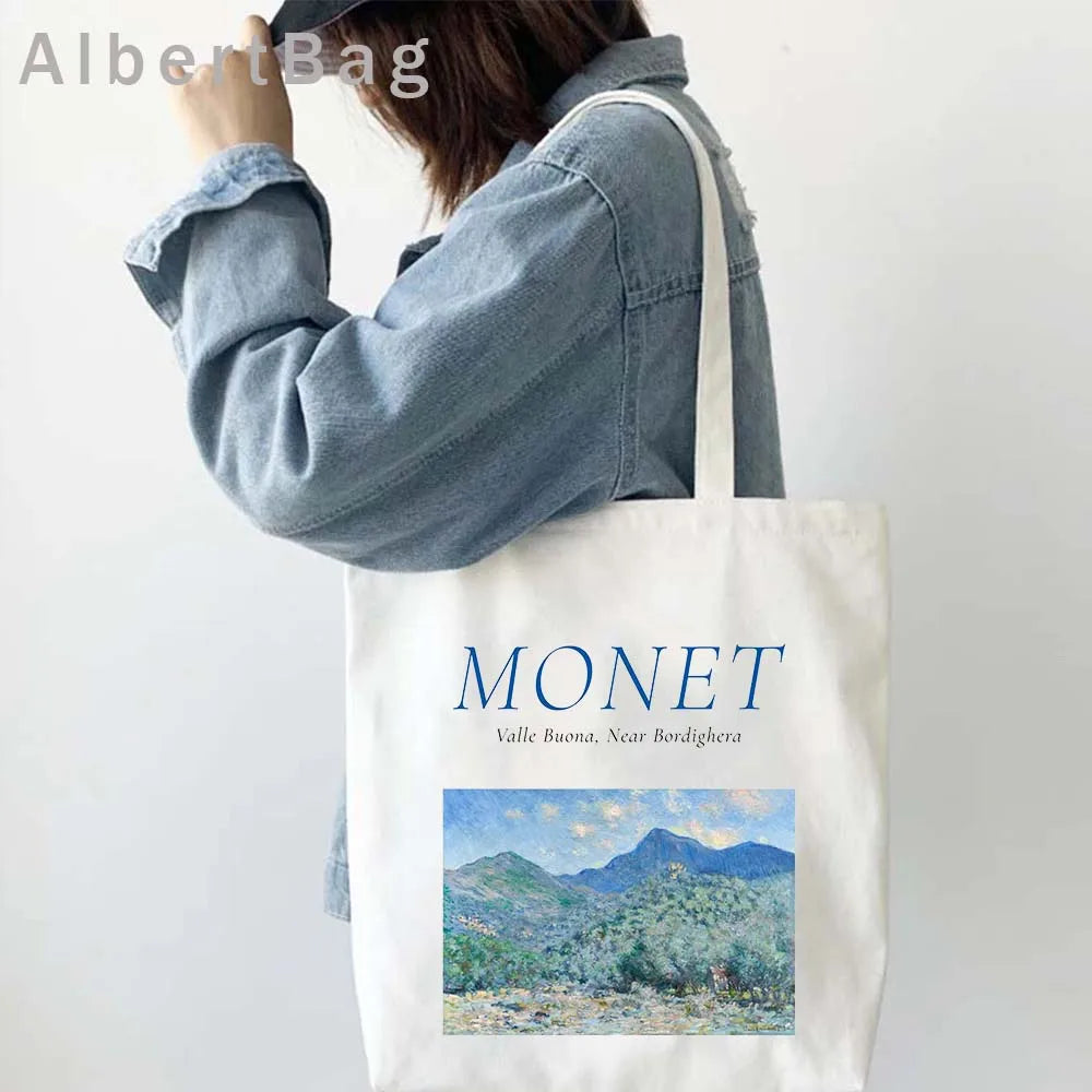 Claude Monet Water Lilies Landscape Watercolor Paintings Shopper Canvas Tote Bag Harajuku Women Shoulder Bag Girl Cotton Handbag