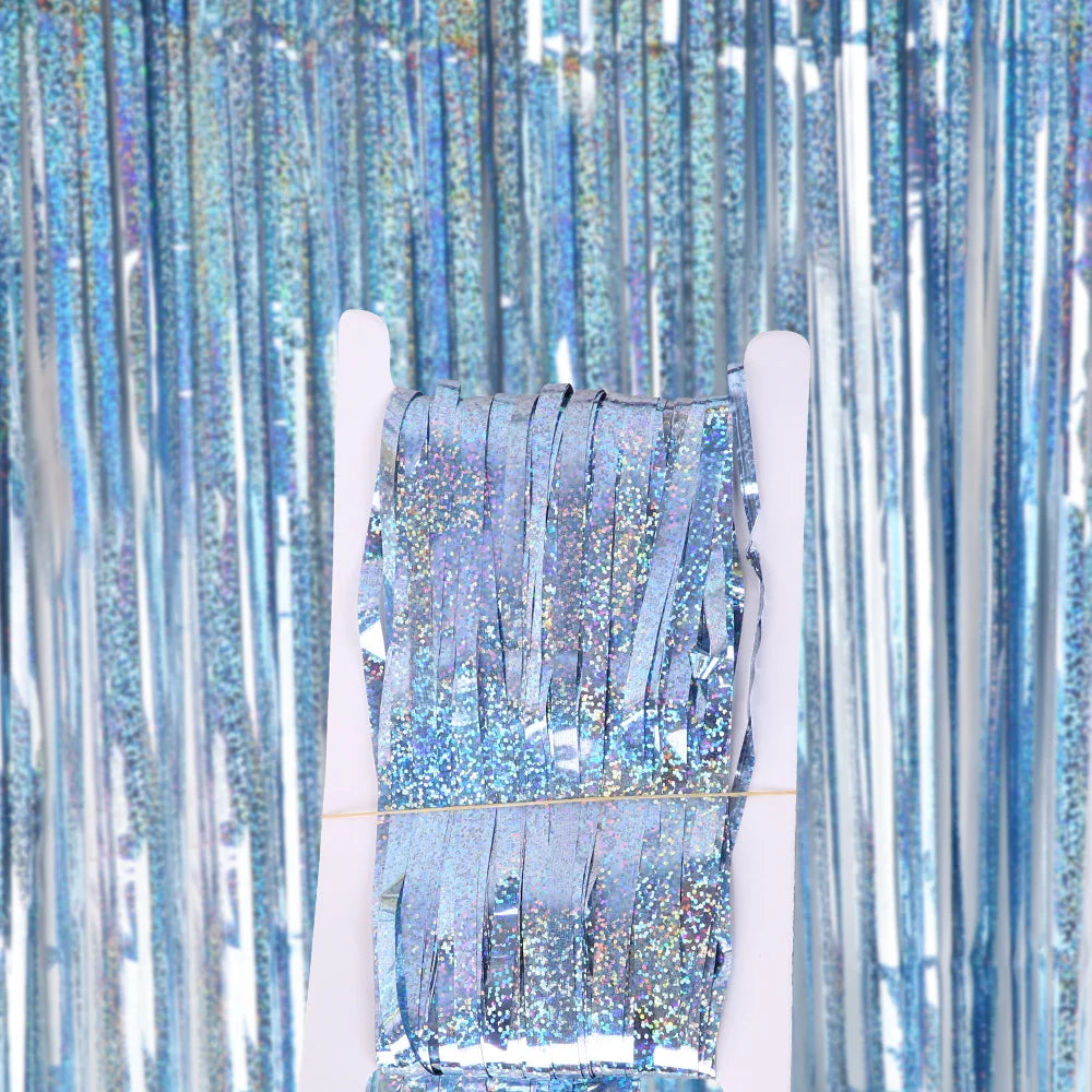 tinsel biru Tirai Kerajang Merah Jambu 1x3m Latar belakang pesta Emas Beige Green Foil Tirai Pinggiran 1m 2m Tirai