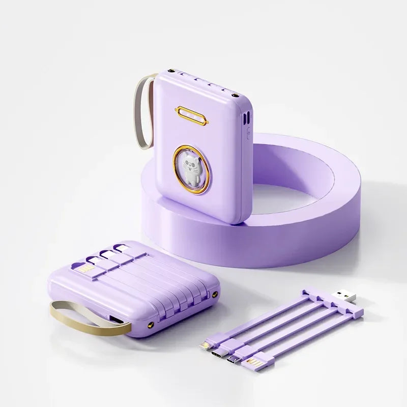 Kabel Terbina Dalam Lovely Mini Portable Ultra Nipis Power Bank dengan Dual LED Light 10000mah 5000mah Keychain Power Bank
