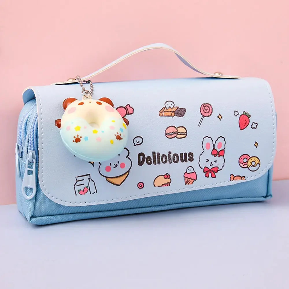 Large Capacity Pencil Case Stress Relieving Kawaii Canvas 3Layer Pen Brushes Pouch Bag Box Gifts Supplies School Stationery