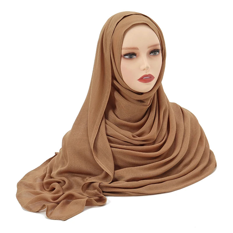Tudung Muslimah untuk Wanita Selendang Nipis Polos Selendang Femme Musulman Lembut Viscose Rayon Tudung Kepala Serban Islami 200x85cm