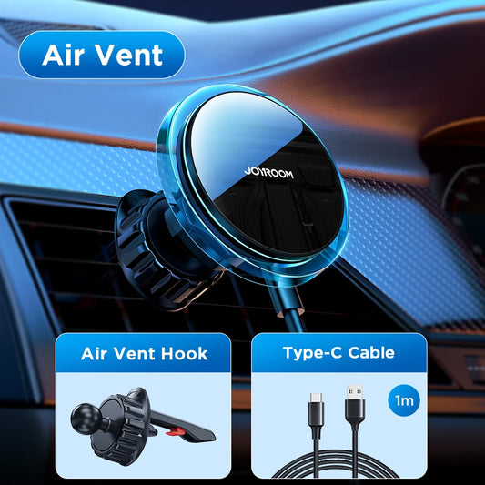 Joyroom 15W Pengecasan Pantas Pemegang Telefon Kereta Magnetik Pengecas Tanpa Wayar untuk iPhone 14 13 12 Pro Max Pemegang Telefon Cahaya Biru Dalam Kereta