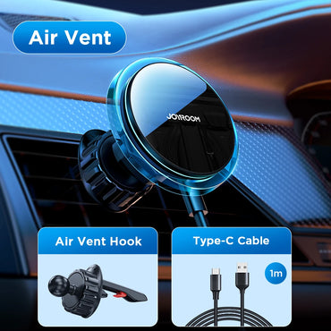 Joyroom 15W Pengecasan Pantas Pemegang Telefon Kereta Magnetik Pengecas Tanpa Wayar untuk iPhone 14 13 12 Pro Max Pemegang Telefon Cahaya Biru Dalam Kereta