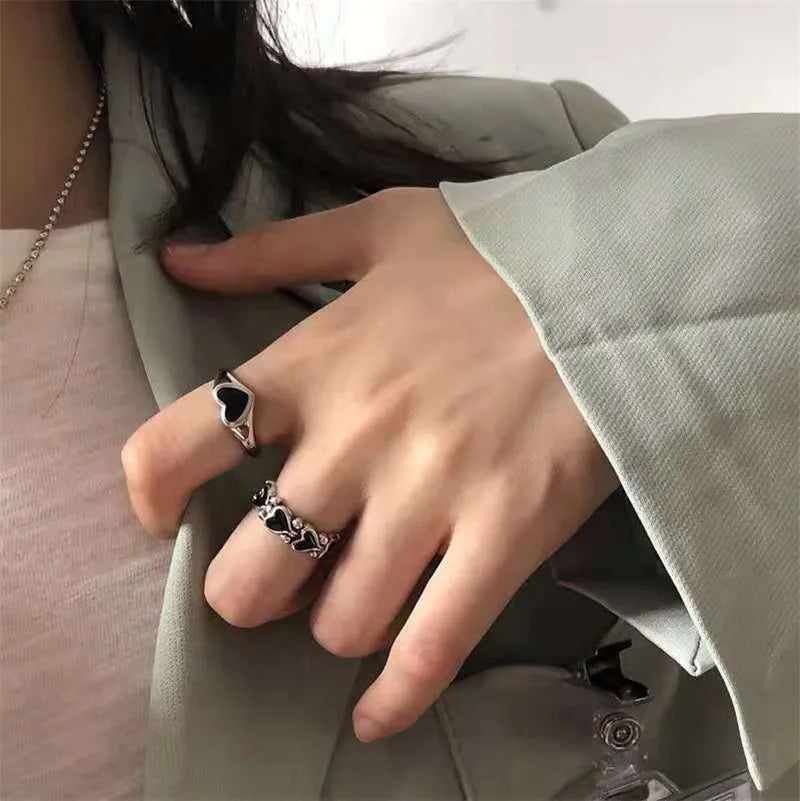 Trendy Golden Heart Rings For Women Minimalist Aesthetic Drop Of Oil Open Rings Female Dinner Party Charming Ring Set Jewelry