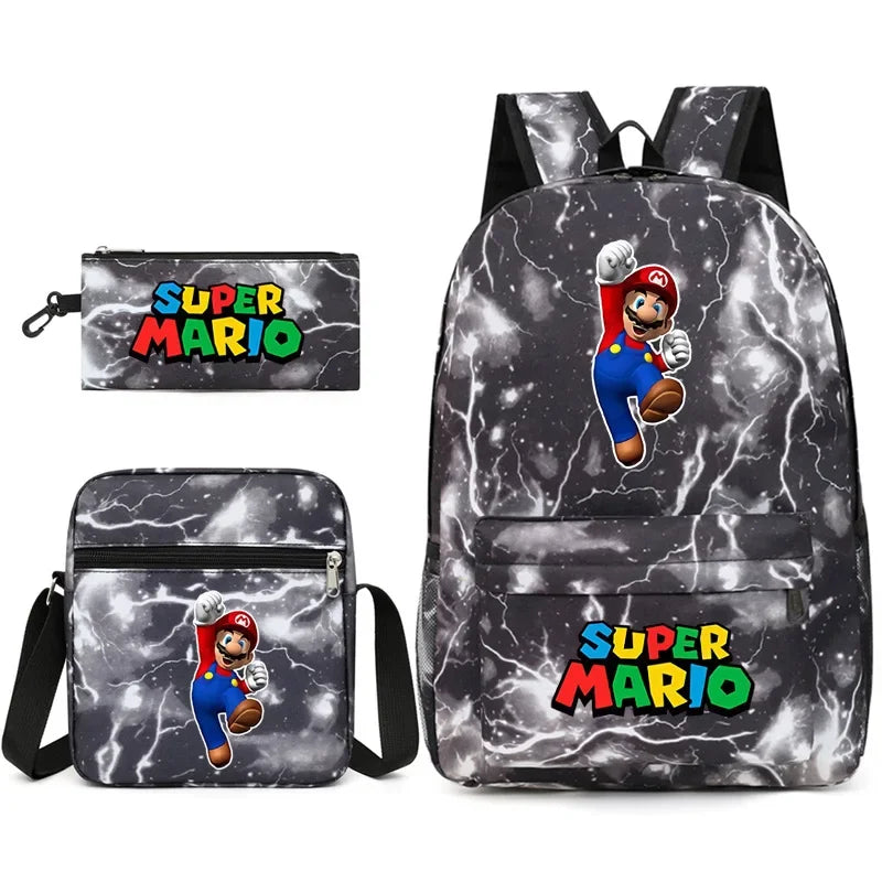 Three-piece Set of Cartoon Game Characters Mario Blue Hedgehog Backpack Student Bag Shoulder Bag Pencil Bag Backpack Women