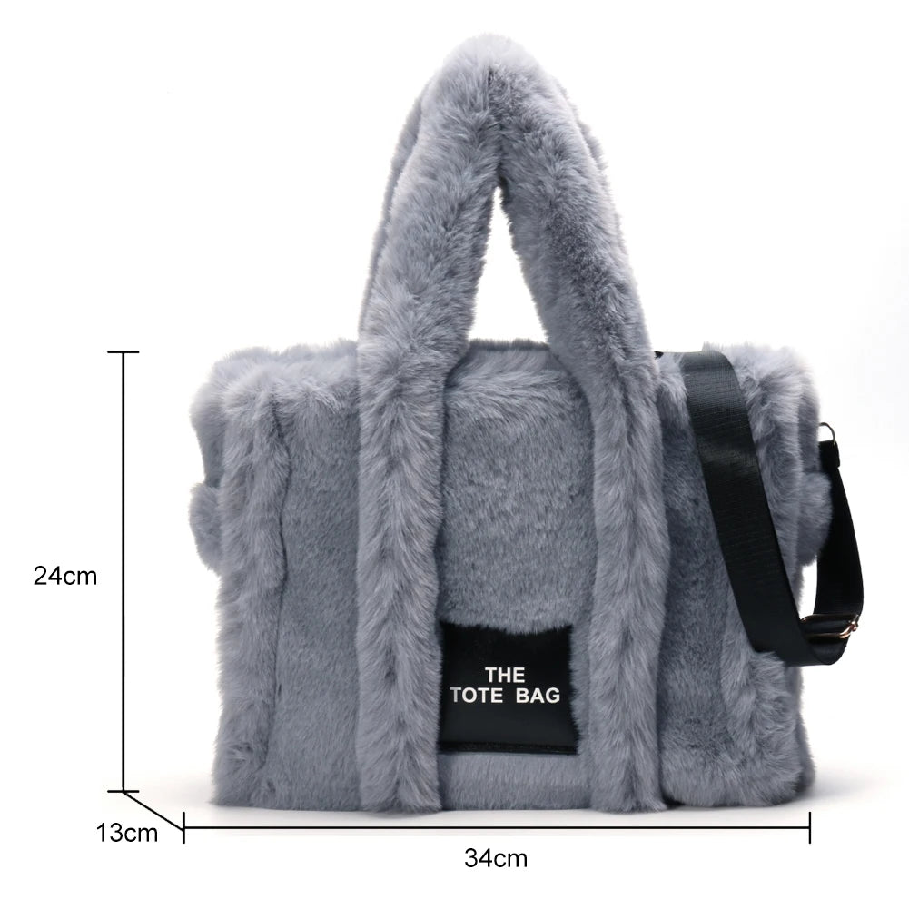Beg Tote Mewah Bulu Tiruan Musim Sejuk Beg Wanita Pereka Bentuk Surat Beg Tangan Kapasiti Besar Beg Bahu Dompet Beg Beg Beg Wanita Bolsas
