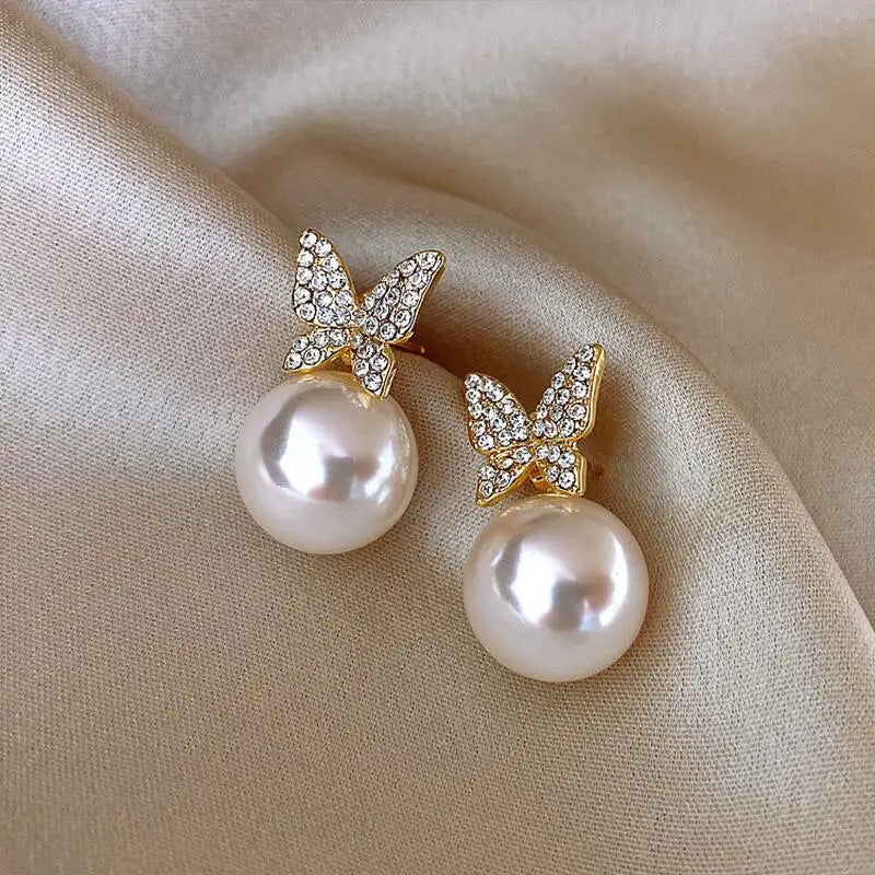 2022 New Classic Elegant Imitation Pearl Dangle Earrings For Women Crystal Long Tassel Exquisite Drop Earring Wedding Jewelry