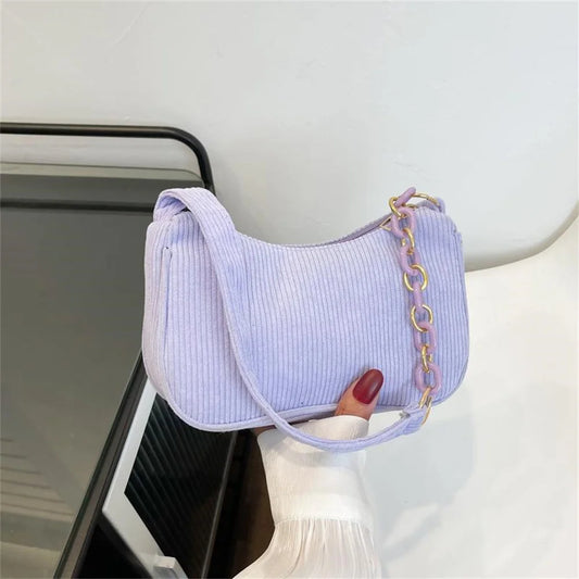 Fesyen Beg Tangan Vintaj Wanita Musim Gugur Musim Sejuk Korduroi Beg Ketiak Zip Bahu Beg Kecil Wanita Kasual Lembut Clutch Handbag