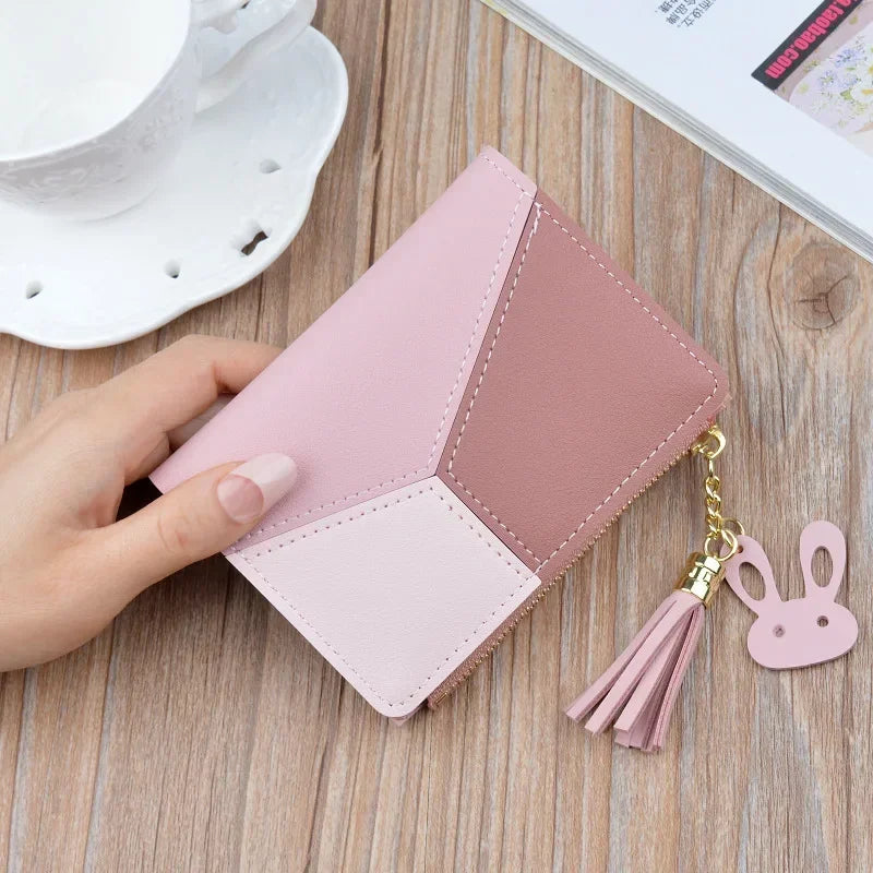New Arrival Wallet Short Women Wallets Zipper Purse Patchwork Fashion Panelled Wallets Trendy Coin Purse Card Holder Leather