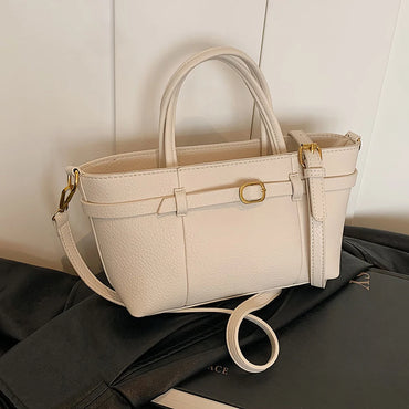 PU Leather Fashion Shoulder Bags Luxury Designer Handbag Vintage Solid Tote Purse High-end Top Handle Bag Women's Zipper Satchel