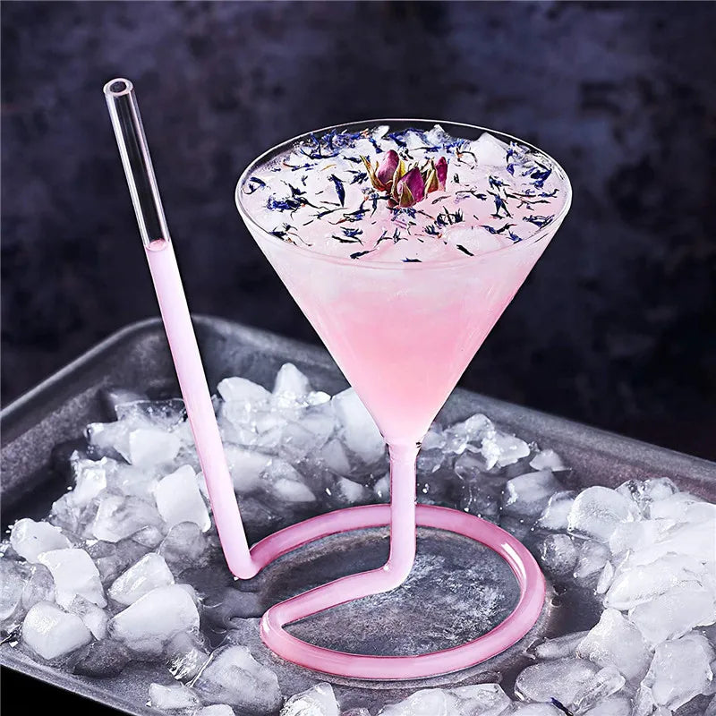 Glass Spiral Cocktail Cup Creative Glass Straw Wine Glasses Triangle Juice Martini Red Wine Whiskey Cups Party Bar Wine Set Gift