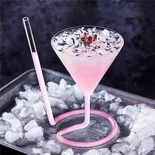 Glass Spiral Cocktail Cup Creative Glass Straw Wine Glasses Triangle Juice Martini Red Wine Whiskey Cups Party Bar Wine Set Gift