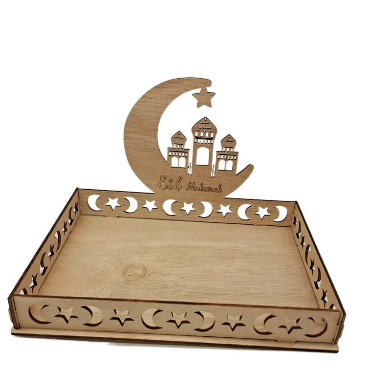 Eid Mubarak Wooden Food Tray Ramadan Decoration for Home 2025 Islamic Muslim Party Decoration Ramadan Kareem Eid Al Adha gift