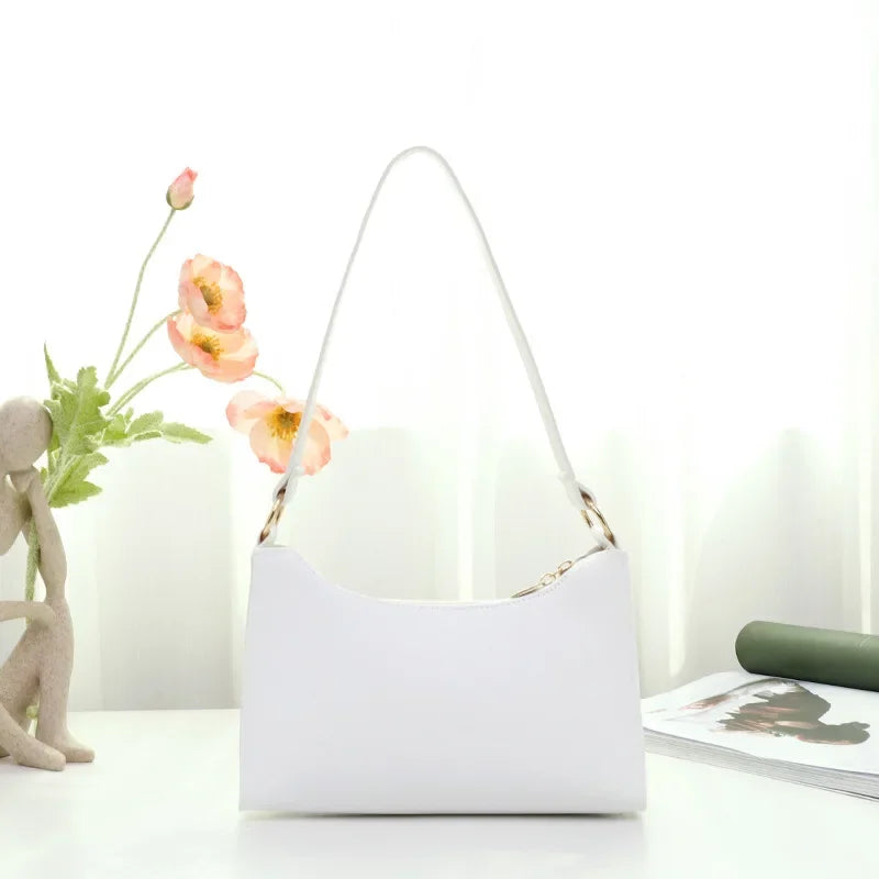 Beg Tangan Beg Bahu Putih yang Elegan untuk Wanita Dompet Kulit Kecil Beg Ketiak Hobo Wanita Bergaya Setengah Bulan Beg Clutch Bahu